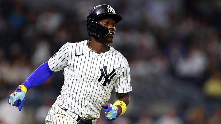 Sep 8, 2026; Bronx, New York, USA; New York Yankees second base Jazz Chisholm Jr. (13) singles during the eighth inning against the Colorado Rockies at Yankee Stadium. Mandatory Credit: Vincent Carchietta-Imagn Images Sep 8, 2026; Bronx, New York, USA; New York Yankees second base Jazz Chisholm Jr. (13) singles during the eighth inning against the Colorado Rockies at Yankee Stadium. Mandatory Credit: Vincent Carchietta-Imagn Images