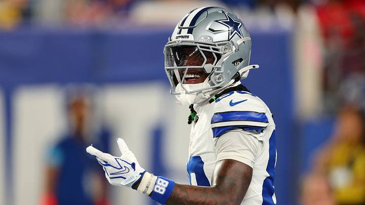 Dallas Cowboys wide receiver CeeDee Lamb reacts after a play against the New York Giants at MetLife Stadium. Dallas Cowboys wide receiver CeeDee Lamb reacts after a play against the New York Giants at MetLife Stadium.