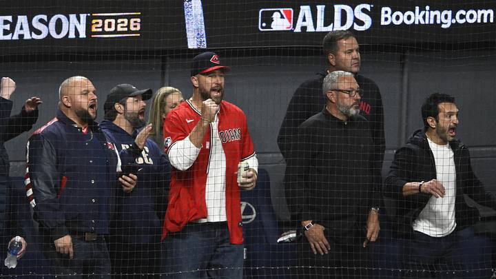 Oct 10, 2026; Cleveland, Ohio, USA; Kansas City Chiefs tight end Travis Kelce looks on during the seventh inning against the Chicago White Sox in game five of the ALDS for the 2026 MLB Playoffs at Progressive Field. Mandatory Credit: David Richard-Imagn Images Oct 10, 2026; Cleveland, Ohio, USA; Kansas City Chiefs tight end Travis Kelce looks on during the seventh inning against the Chicago White Sox in game five of the ALDS for the 2026 MLB Playoffs at Progressive Field. Mandatory Credit: David Richard-Imagn Images
