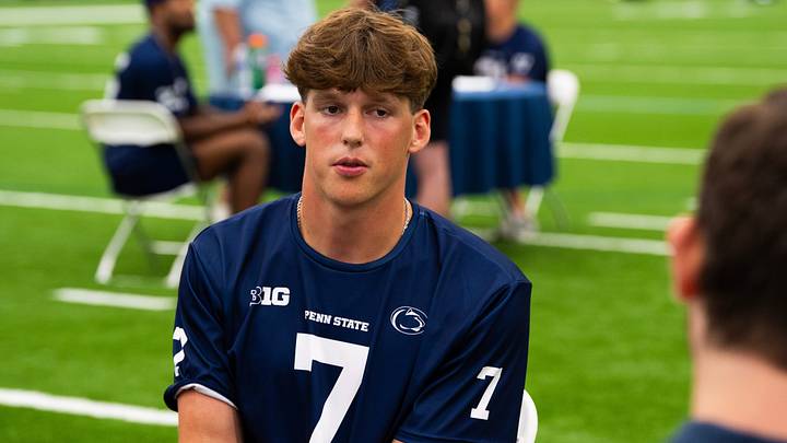 Penn State Nittany Lions quarterback Alex Manske talks with reporters during football media day in Holuba Hall. Penn State Nittany Lions quarterback Alex Manske talks with reporters during football media day in Holuba Hall.