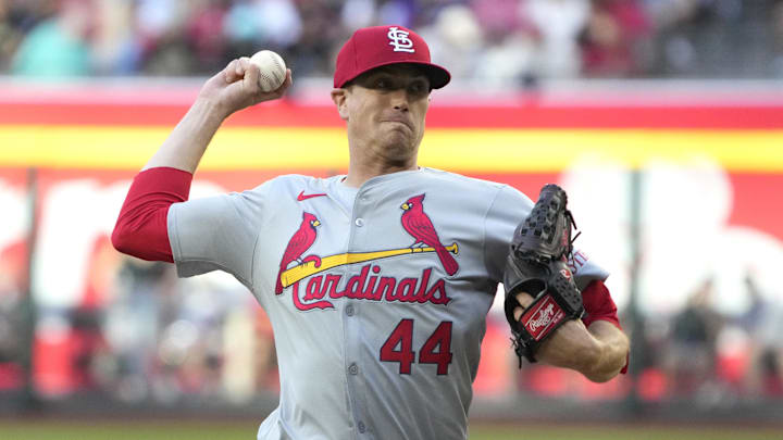 Apr 13, 2024; Phoenix, Arizona, USA; St. Louis Cardinals starting pitcher Kyle Gibson (44) throws Apr 13, 2024; Phoenix, Arizona, USA; St. Louis Cardinals starting pitcher Kyle Gibson (44) throws