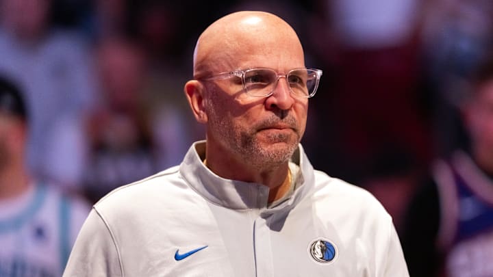 Apr 8, 2026; Phoenix, Arizona, USA; Dallas Mavericks head coach Jason Kidd against the Phoenix Suns at Mortgage Matchup Center. Mandatory Credit: Mark J. Rebilas-Imagn Images