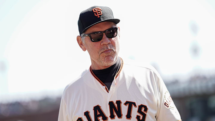 San Francisco Giants manager Bruce Bochy (15) before the game against the Los Angeles Dodgers at Oracle Park. 