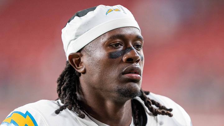 August 23, 2025; Santa Clara, California, USA; Los Angeles Chargers wide receiver KeAndre Lambert-Smith (84) after the game against the San Francisco 49ers at Levi's Stadium. Mandatory Credit: Kyle Terada-Imagn Images