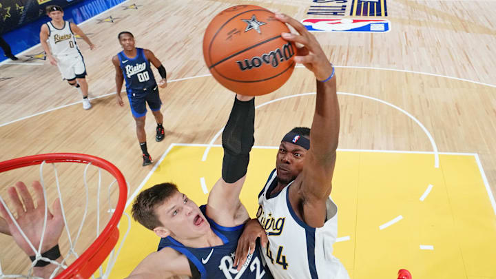 Feb 16, 2024; Indianapolis, Indiana, USA; Team Detlef center Oscar Tshiebwe (44) of the Indiana Mad