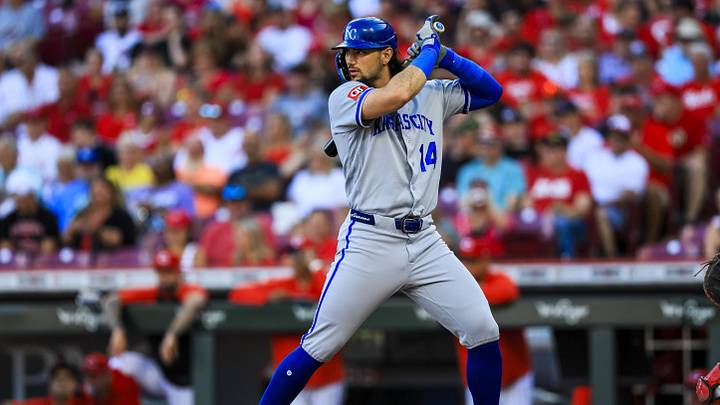 Jun 3, 2026; Cincinnati, Ohio, USA; Kansas City Royals outfielder Jac Caglianone (14) at bat in the first inning against the Cincinnati Reds at Great American Ball Park. Mandatory Credit: Katie Stratman-Imagn Images Jun 3, 2026; Cincinnati, Ohio, USA; Kansas City Royals outfielder Jac Caglianone (14) at bat in the first inning against the Cincinnati Reds at Great American Ball Park. Mandatory Credit: Katie Stratman-Imagn Images