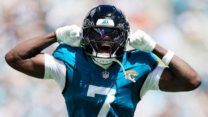Jacksonville Jaguars wide receiver Brian Thomas Jr. (7) reacts to his reception during the first quarter of an NFL football matchup at EverBank Stadium on Sunday, Sept. 13, 2026, in Jacksonville, Fla. The Jaguars defeated the Browns 34-10. Jacksonville Jaguars wide receiver Brian Thomas Jr. (7) reacts to his reception during the first quarter of an NFL football matchup at EverBank Stadium on Sunday, Sept. 13, 2026, in Jacksonville, Fla. The Jaguars defeated the Browns 34-10.