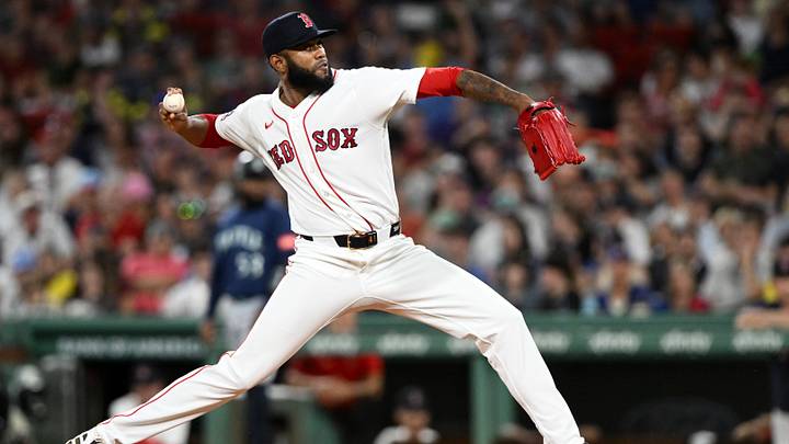 Aug 31, 2026; Boston, Massachusetts, USA; Boston Red Sox pitcher Tyron Guerrero (41) pitches against the Seattle Mariners during the sixth inning at Fenway Park. Mandatory Credit: Brian Fluharty-Imagn Images