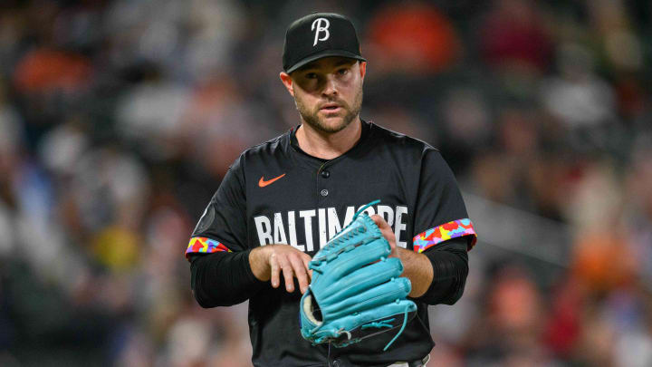 Apr 26, 2024; Baltimore, Maryland, USA; Baltimore Orioles pitcher Danny Coulombe (54) looks on during the seventh inning against the Oakland Athletics at Oriole Park at Camden Yards Apr 26, 2024; Baltimore, Maryland, USA; Baltimore Orioles pitcher Danny Coulombe (54) looks on during the seventh inning against the Oakland Athletics at Oriole Park at Camden Yards