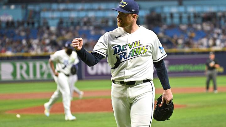 Sep 11, 2026; St. Petersburg, Florida, USA; Tampa Bay Rays starting pitcher Drew Rasmussen (57) reacts after getting the third out in the third inning against the Houston Astros at Tropicana Field. Mandatory Credit: Jonathan Dyer-Imagn Images Sep 11, 2026; St. Petersburg, Florida, USA; Tampa Bay Rays starting pitcher Drew Rasmussen (57) reacts after getting the third out in the third inning against the Houston Astros at Tropicana Field. Mandatory Credit: Jonathan Dyer-Imagn Images