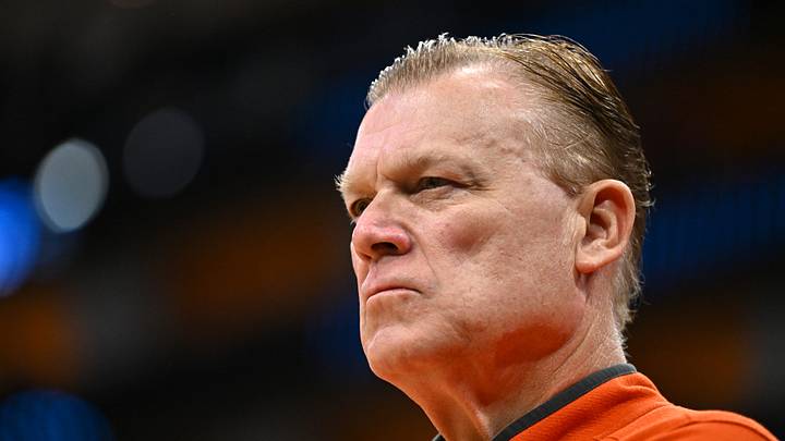 Mar 28, 2026; Houston, TX, USA; Illinois Fighting Illini head coach Brad Underwood looks on before an Elite Eight game of the South Regional of the men's 2026 NCAA Tournament against the Iowa Hawkeyes at Toyota Center. Mandatory Credit: Maria Lysaker-Imagn Images Mar 28, 2026; Houston, TX, USA; Illinois Fighting Illini head coach Brad Underwood looks on before an Elite Eight game of the South Regional of the men's 2026 NCAA Tournament against the Iowa Hawkeyes at Toyota Center. Mandatory Credit: Maria Lysaker-Imagn Images