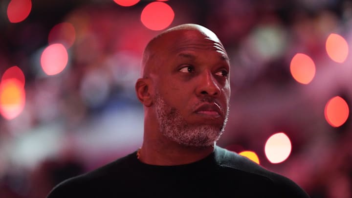 Dec 6, 2024; Portland, Oregon, USA; Portland Trail Blazers head coach Chauncey Billups looks on before the game against the Utah Jazz at Moda Center. Mandatory Credit: Soobum Im-Imagn Images