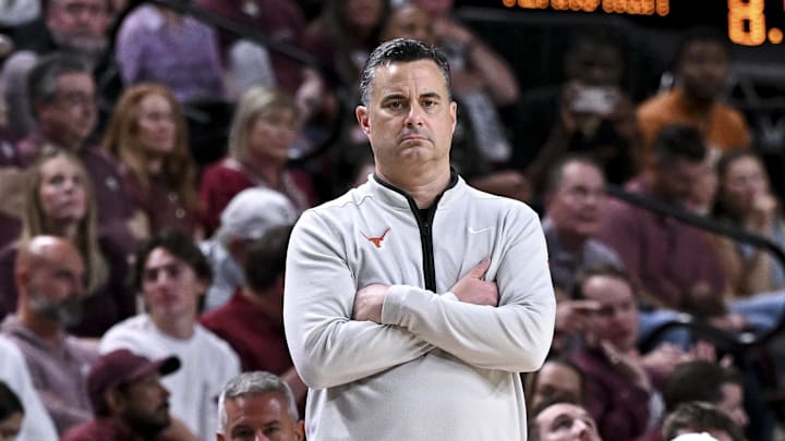 Texas Longhorns head coach Sean Miller looks on during the first half against the Texas A&M Aggies.