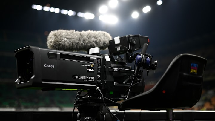 A tv camera is seen prior to the Serie A football match
