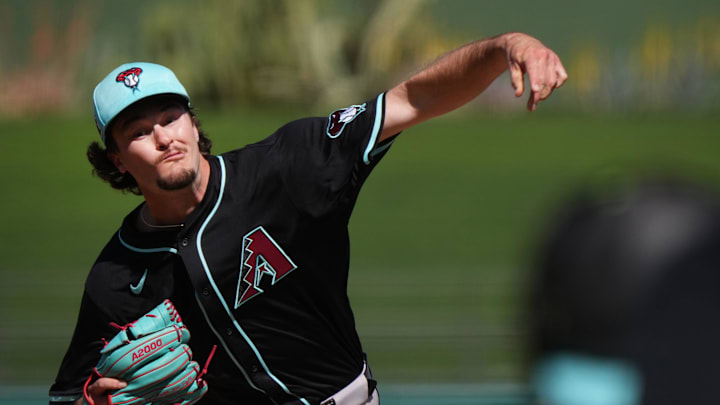 Arizona Diamondbacks' Blake Walston (48) pitches against the Texas Rangers at Surprise Stadium on Sunday, March 2, 2025.