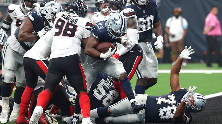 Oct 4, 2026; Houston, Texas, USA; Dallas Cowboys running back Javonte Williams (33) scores a touchdown during the third quarter against the Houston Texans at Reliant Stadium. Mandatory Credit: Thomas Shea-Imagn Images Oct 4, 2026; Houston, Texas, USA; Dallas Cowboys running back Javonte Williams (33) scores a touchdown during the third quarter against the Houston Texans at Reliant Stadium. Mandatory Credit: Thomas Shea-Imagn Images