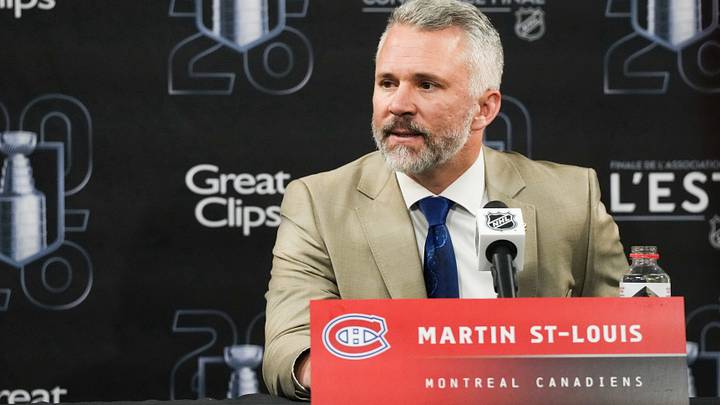 May 23, 2026; Raleigh, North Carolina, USA; Montréal Canadiens head coach Martin St. Louis speaks after the game against the Carolina Hurricanes in game two of the Eastern Conferene Final of the 2026 Stanley Cup Playoffs at Lenovo Center. Mandatory Credit: James Guillory-Imagn Images May 23, 2026; Raleigh, North Carolina, USA; Montréal Canadiens head coach Martin St. Louis speaks after the game against the Carolina Hurricanes in game two of the Eastern Conferene Final of the 2026 Stanley Cup Playoffs at Lenovo Center. Mandatory Credit: James Guillory-Imagn Images