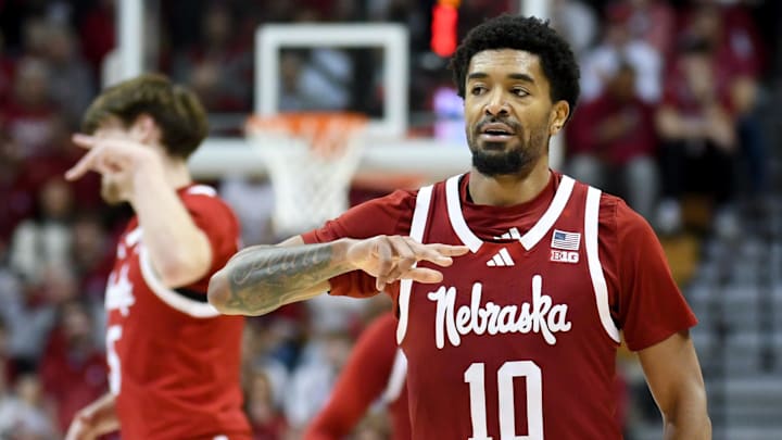  Nebraska Cornhuskers guard Jamarques Lawrence celebrates after a play against the Indiana Hoosiers.