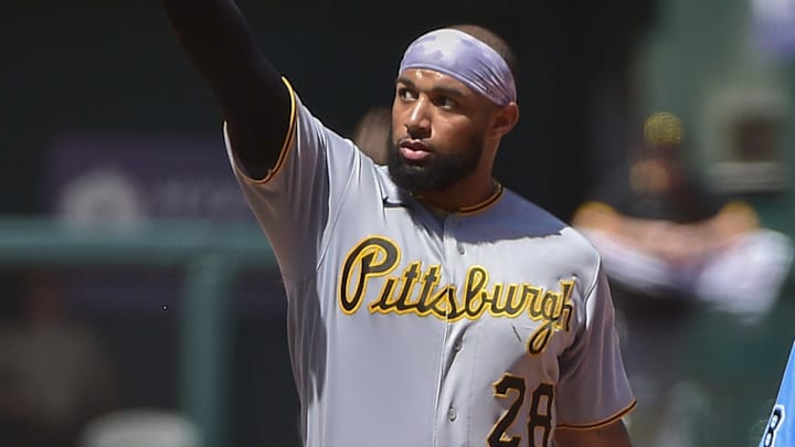 Jun 14, 2022; St. Louis, Missouri, USA;  Pittsburgh Pirates pinch hitter Canaan Smith-Njigba (28)