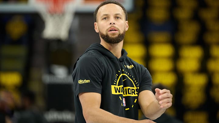 Golden State Warriors guard Stephen Curry (30) warms up before the game against the Portland Trail Blazers at Chase Center. Golden State Warriors guard Stephen Curry (30) warms up before the game against the Portland Trail Blazers at Chase Center.