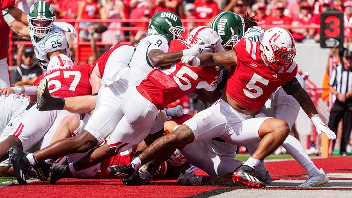 Nebraska running back Jamal Rule drives in for the Huskers' first touchdown of the 2025 season. Nebraska running back Jamal Rule drives in for the Huskers' first touchdown of the 2025 season.