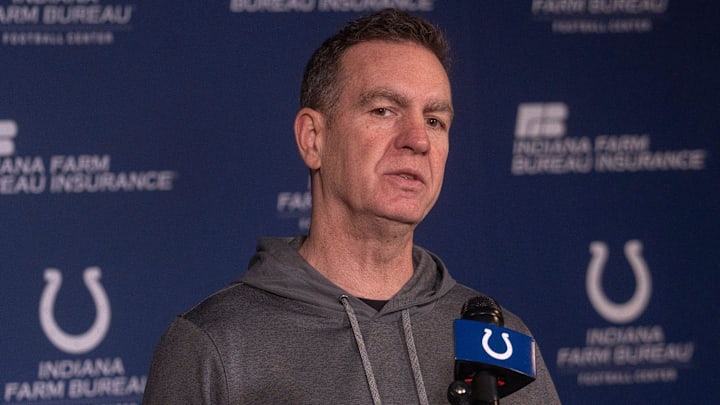 New Indianapolis Colts Defensive Coordinator Lou Anarumo speaks during a press conference Thursday, Jan. 23, 2025 at the Colts practice facility, the Indiana Farm Bureau Football Center.