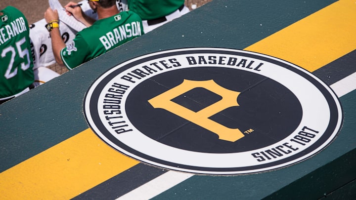 Mar 17, 2016; Bradenton, FL, USA; A view of the Pittsburgh Pirates logo during the game between the Pirates and the New York Yankees at McKechnie Field. The Yankees defeat the Pirates 7-2. Mandatory Credit: Jerome Miron-Imagn Images Mar 17, 2016; Bradenton, FL, USA; A view of the Pittsburgh Pirates logo during the game between the Pirates and the New York Yankees at McKechnie Field. The Yankees defeat the Pirates 7-2. Mandatory Credit: Jerome Miron-Imagn Images