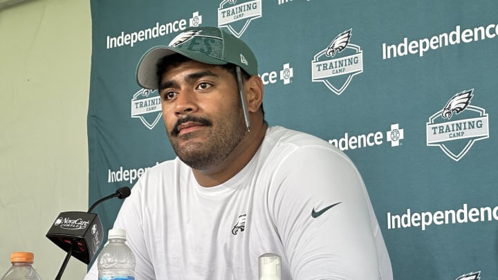 Jordan Mailata after Day 2 of Eagles training camp. Jordan Mailata after Day 2 of Eagles training camp.