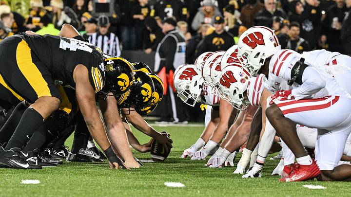 The line of scrimmage between the Iowa Hawkeyes and the Wisconsin Badgers. 