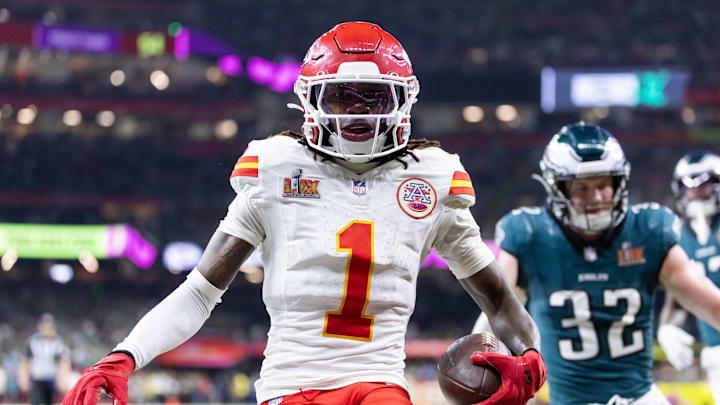 Kansas City Chiefs wide receiver Worthy against the Philadelphia Eagles in Super Bowl LIX at Ceasars Superdome. 