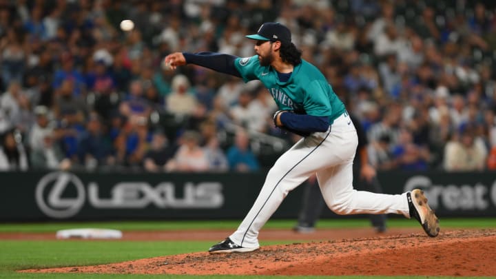 Seattle Mariners relief pitcher Andres Munoz pitches against the New York Mets on Aug. 10 at T-Mobile Park. Seattle Mariners relief pitcher Andres Munoz pitches against the New York Mets on Aug. 10 at T-Mobile Park.
