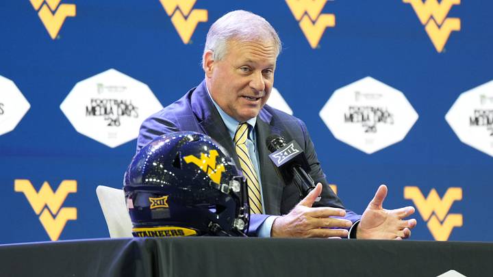 Jul 8, 2026; Frisco, TX, USA;  West Virginia head coach Rich Rodriguez speaks to reporters during Big 12 Conference Football Media Days at The Star. Mandatory Credit: Raymond Carlin III-Imagn Images
