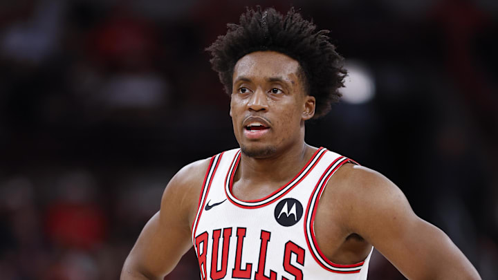 Feb 19, 2026; Chicago, Illinois, USA; Chicago Bulls guard Collin Sexton (2) stands on the court during the first half at United Center. Mandatory Credit: Kamil Krzaczynski-Imagn Images