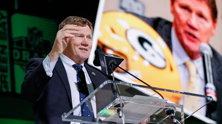 Green Bay Packers President and CEO Mark Murphy addresses the crowd before announcing first-round pick Matthew Golden.