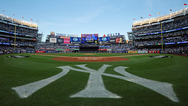 Oct 5, 2024; Bronx, New York, USA; A general view of the New York Yankees field before the game against Kansas City Royals during game one of the ALDS for the 2024 MLB Playoffs at Yankee Stadium. Mandatory Credit: Brad Penner-Imagn Images