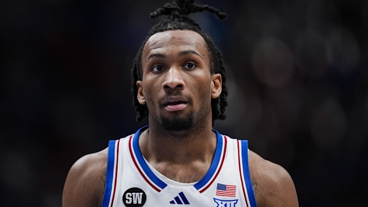 Feb 7, 2026; Lawrence, Kansas, USA; Kansas Jayhawks guard Darryn Peterson (22) reacts during the second half against the Utah Utes at Allen Fieldhouse. Mandatory Credit: Jay Biggerstaff-Imagn Images Feb 7, 2026; Lawrence, Kansas, USA; Kansas Jayhawks guard Darryn Peterson (22) reacts during the second half against the Utah Utes at Allen Fieldhouse. Mandatory Credit: Jay Biggerstaff-Imagn Images
