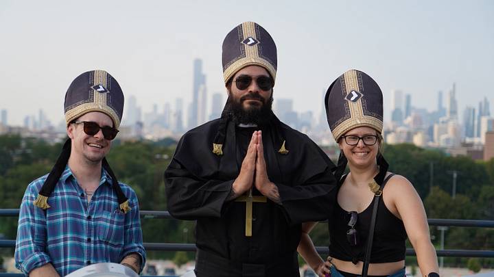 The Sox-themed 'Pope Hats' are a tribute to the papal mitre. The Sox-themed 'Pope Hats' are a tribute to the papal mitre.