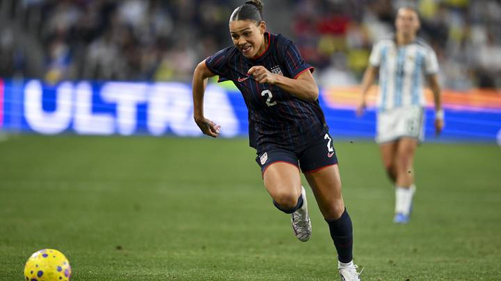 Mar 1, 2026; Nashville, Tennessee, USA;  United States forward Trinity Rodman (2) chases down the ball against Argentina during the second half at GEODIS Park. Mandatory Credit: Steve Roberts-Imagn Images