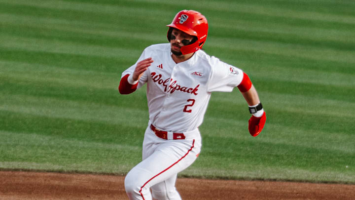 Shortstop Mikey Ryan runs the bases in NC State's 4-2 win over Boston College on Friday, March 13, 2026. 