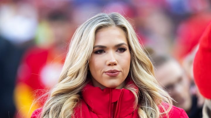 Jan 26, 2025; Kansas City, MO, USA; Kansas City Chiefs ownership family member Gracie Hunt prior to the game against the Buffalo Bills in the AFC Championship game at GEHA Field at Arrowhead Stadium.
