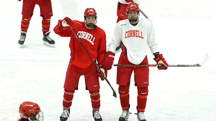 Cornell University Big Red Hockey practice at Lynah Rink on Wednesday, October 29, 2019.

10292019 Cornellhockey Kc09