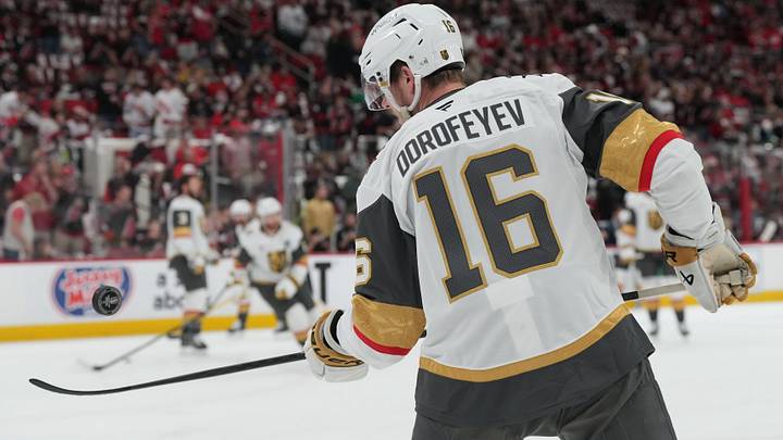 Jun 4, 2026; Raleigh, North Carolina, USA; Vegas Golden Knights right wing Pavel Dorofeyev (16) warms up before a game against the Carolina Hurricanes in game two of the 2026 Stanley Cup Final at Lenovo Center. Mandatory Credit: James Guillory-Imagn Images Jun 4, 2026; Raleigh, North Carolina, USA; Vegas Golden Knights right wing Pavel Dorofeyev (16) warms up before a game against the Carolina Hurricanes in game two of the 2026 Stanley Cup Final at Lenovo Center. Mandatory Credit: James Guillory-Imagn Images