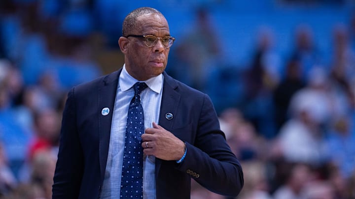 Nov 11, 2025; Chapel Hill, North Carolina, USA; North Carolina Tar Heels head coach Hubert Davis watches his team during the first half against the Radford Highlanders at Dean E. Smith Center. Mandatory Credit: Scott Kinser-Imagn Images