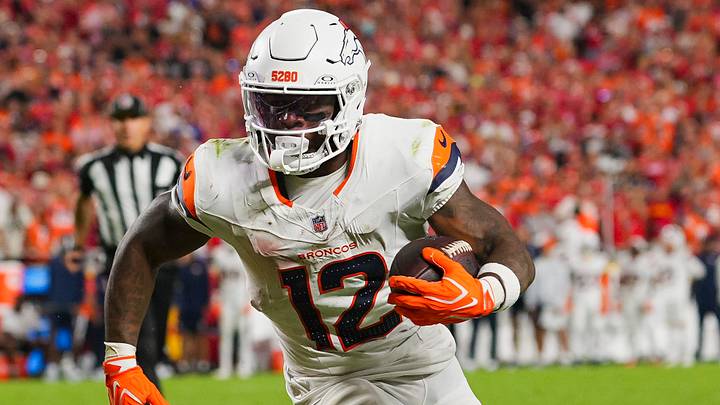 Denver Broncos running back RJ Harvey. Denver Broncos running back RJ Harvey.