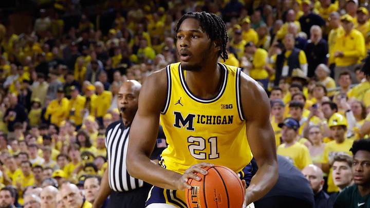 Mar 8, 2026; Ann Arbor, Michigan, USA; Michigan Wolverines forward Morez Johnson Jr. (21) dribbles against the Michigan State Spartans at Crisler Center. Mandatory Credit: Rick Osentoski-Imagn Images Mar 8, 2026; Ann Arbor, Michigan, USA; Michigan Wolverines forward Morez Johnson Jr. (21) dribbles against the Michigan State Spartans at Crisler Center. Mandatory Credit: Rick Osentoski-Imagn Images