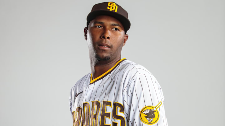 San Diego Padres pitcher Dauris Valdez poses for a portrait on Feb. 20, 2020, at Peoria Sports Complex.