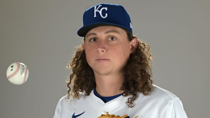 Feb 19, 2025; Surprise, AZ, USA; Kansas City Royals pitcher Andrew Hoffmann (97) poses for a photo during media day. Mandatory Credit: Jayne Kamin-Oncea-Imagn Images  