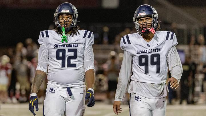 Kasi Currie (left) and Marcus Fakatou make up a ferocious defensive line at Sierra Canyon. The Trailblazers are third in the High School On SI Top 25 California football rankings this week. Kasi Currie (left) and Marcus Fakatou make up a ferocious defensive line at Sierra Canyon. The Trailblazers are third in the High School On SI Top 25 California football rankings this week.