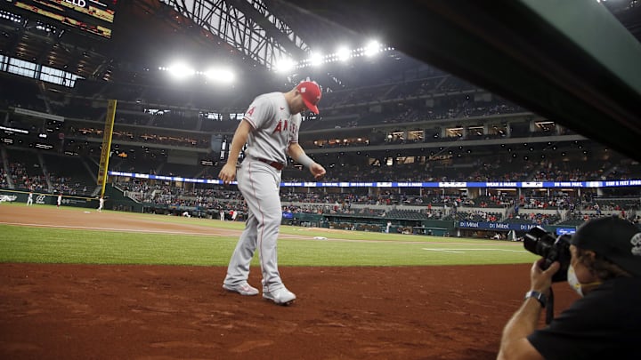 Apr 28, 2021; Arlington, Texas, USA; Mike Trout, LA Angels Apr 28, 2021; Arlington, Texas, USA; Mike Trout, LA Angels