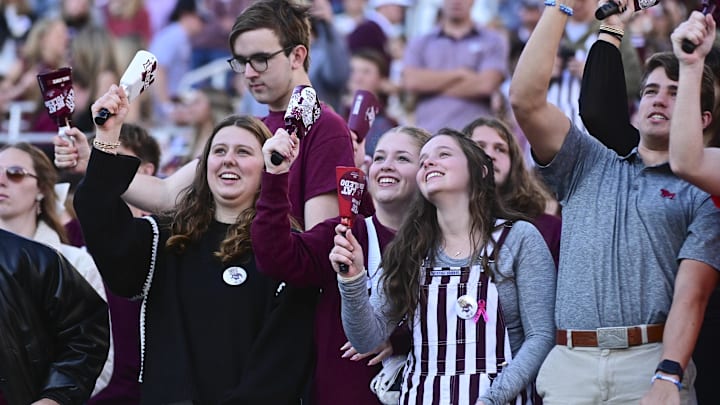 Mississippi State Bulldogs fans cheer during the first quarter against the Missouri Tigers at Davis Wade Stadium at Scott Field.